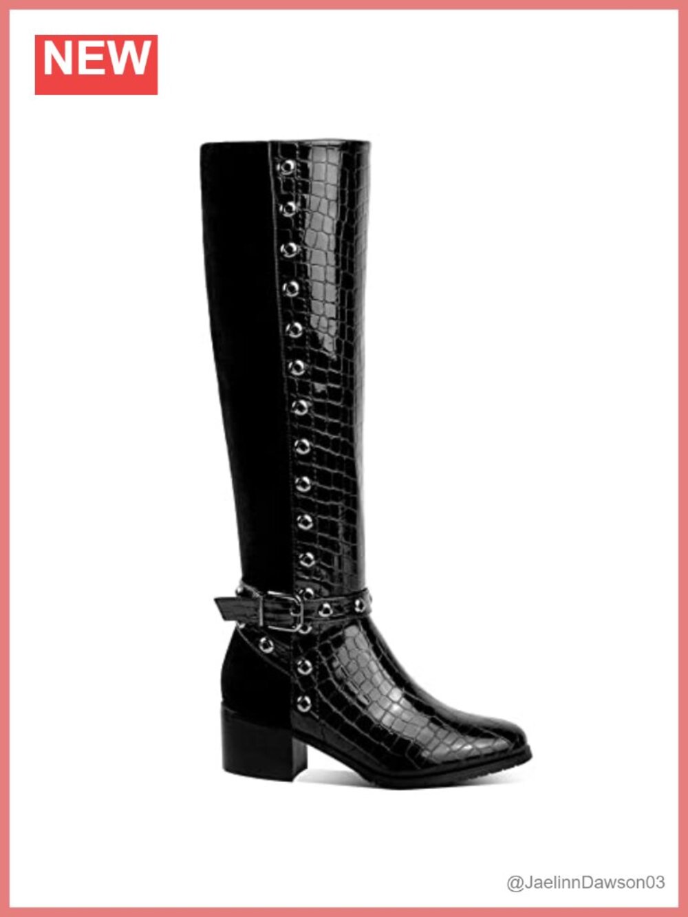 Women's Knee-High Crocodile Print Perforated Trim Boots